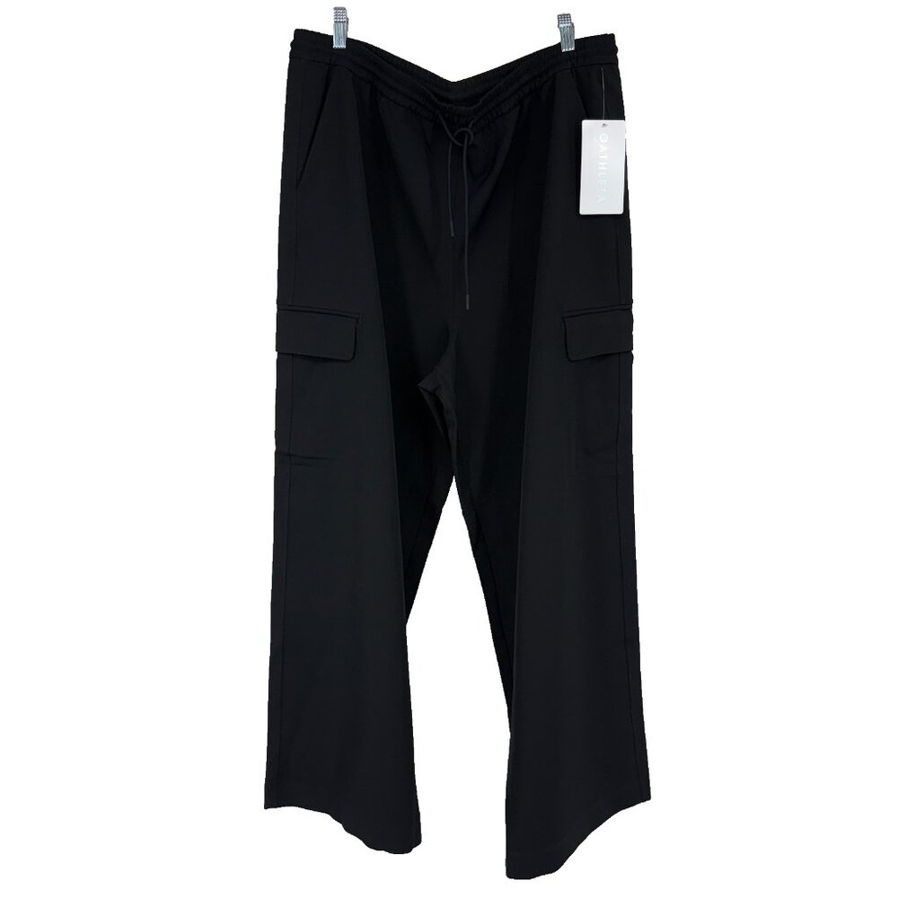 Athleta Women XL Promenade Cargo Pant Wide Leg Black Stretch Waist Athleisure